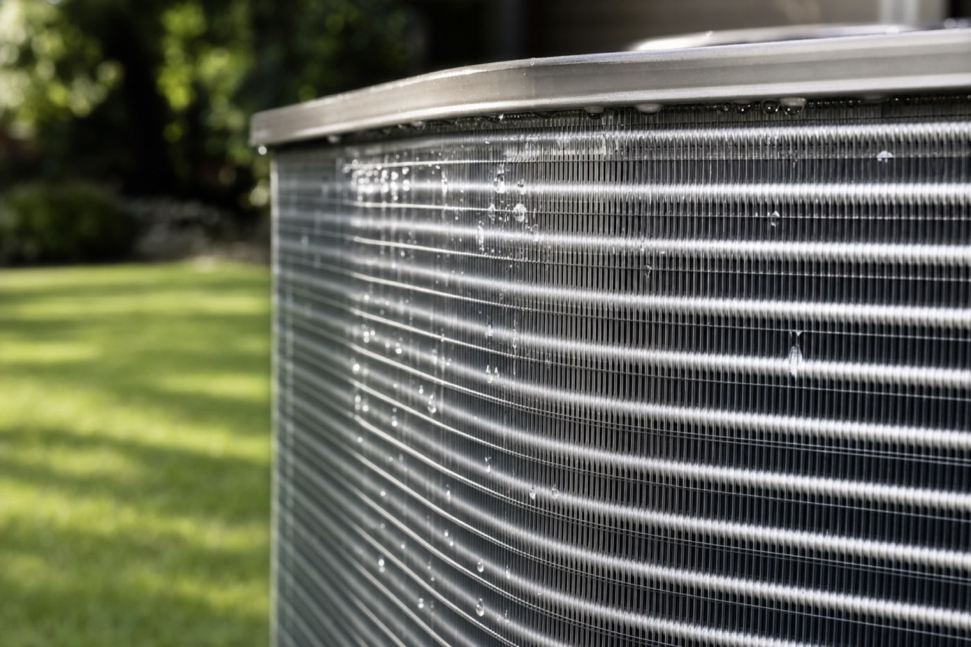 Clean aluminum fins on an outdoor AC coil after a rinse